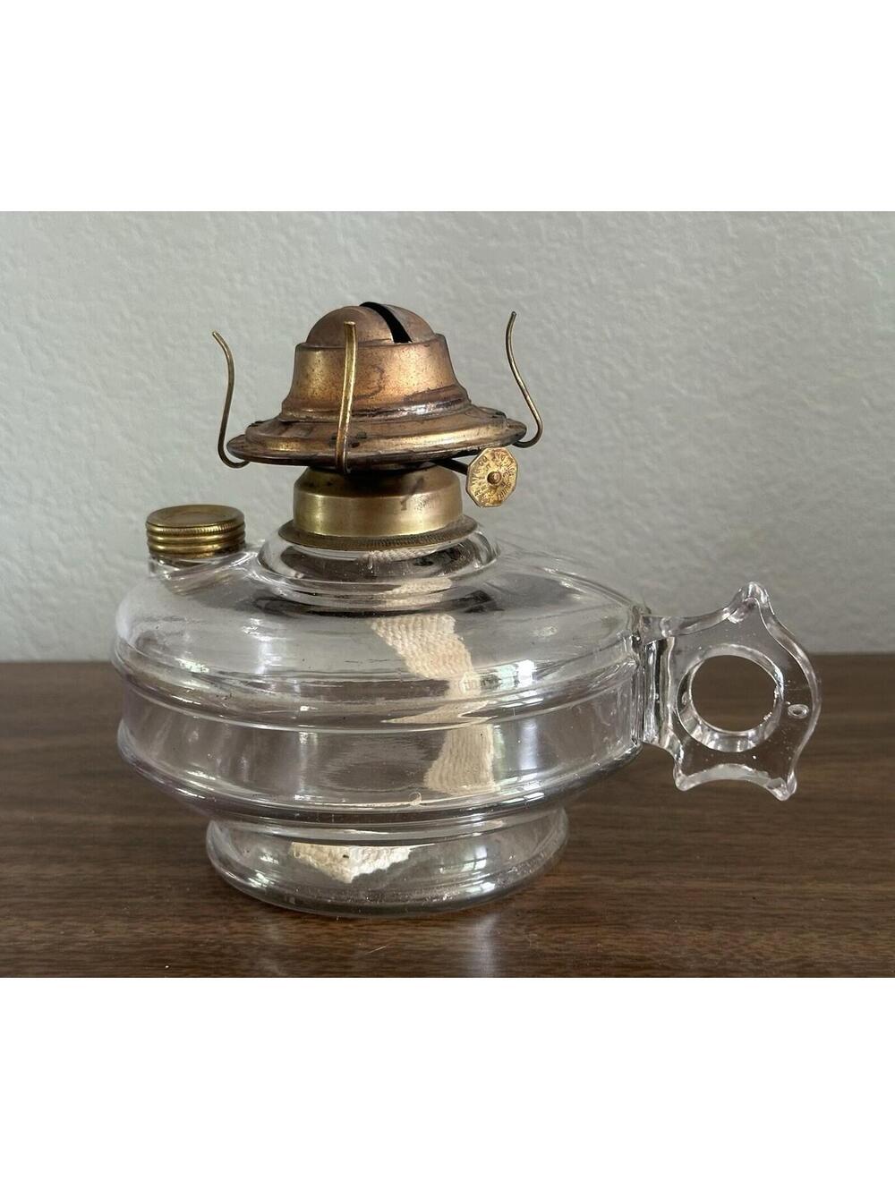 Vintage Glass kerosene Oil Finger Lamp W/ Brass Burner